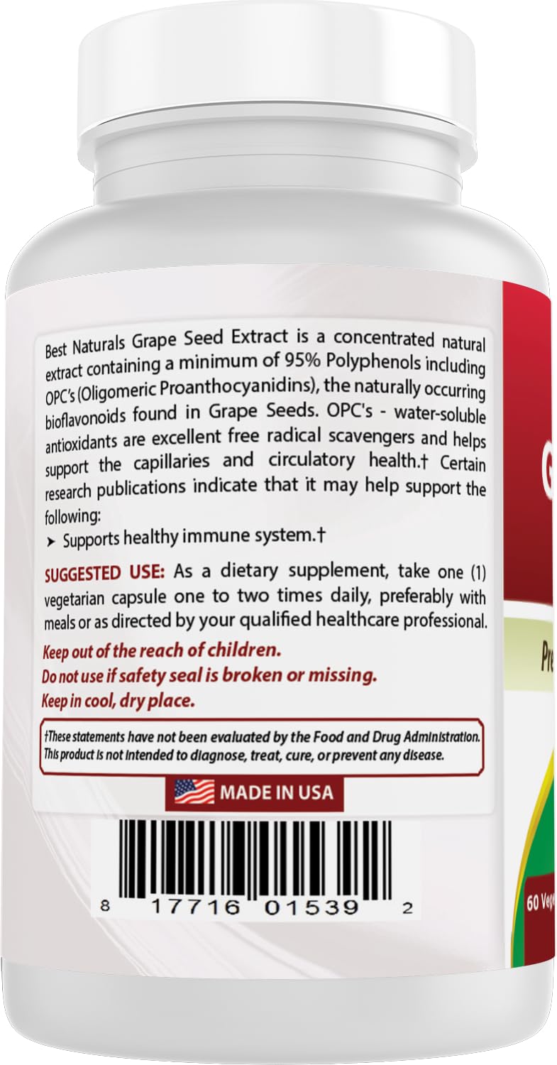 Best Naturals Grape Seed Extract packaging box with premium non-GMO and USA-made cues