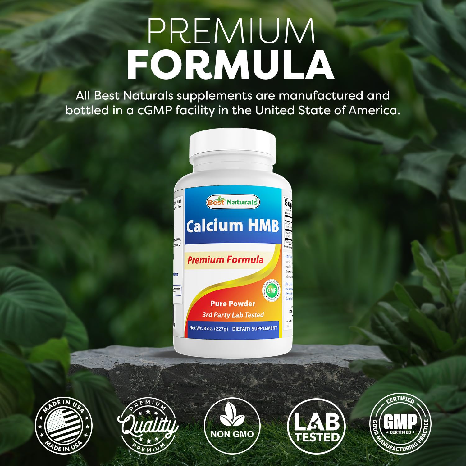 Best Naturals HMB Powder purity close-up emphasizes clean formula.