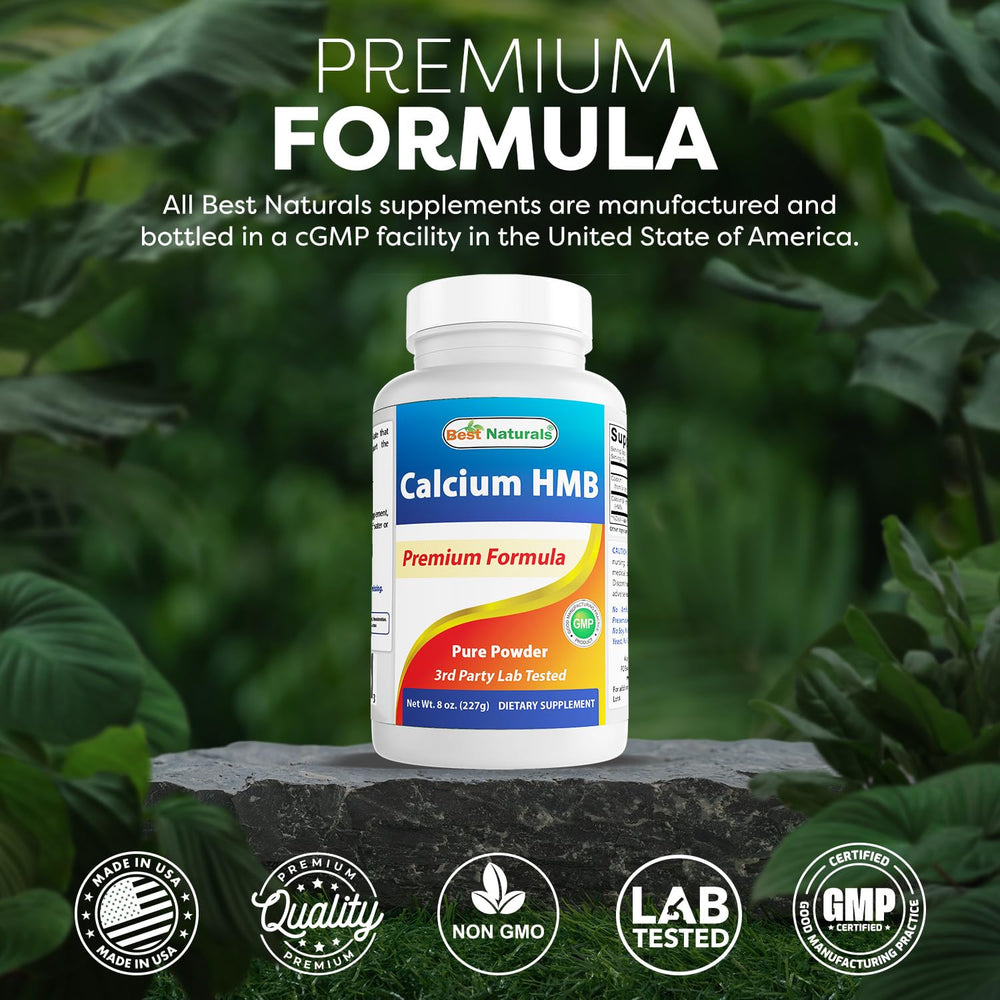 Best Naturals HMB Powder purity close-up emphasizes clean formula.