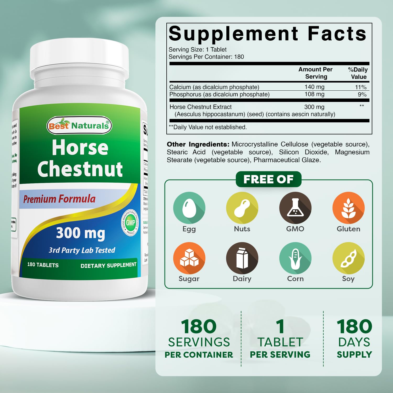 Best Naturals Horse Chestnut Extract tablets close-up for easy daily dosage.