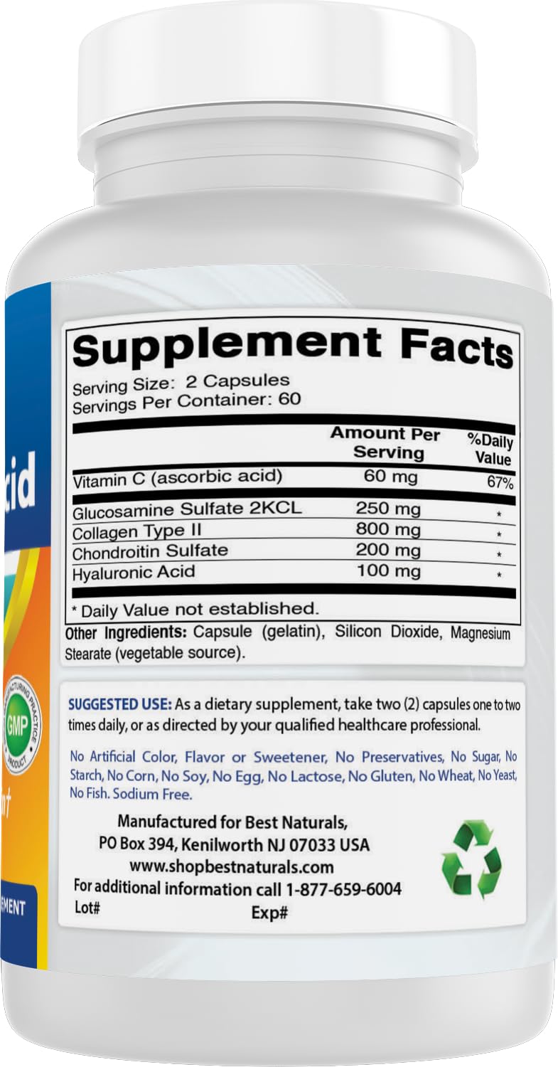Best Naturals Hyaluronic Acid bottle with glass suggests simple daily supplementation.