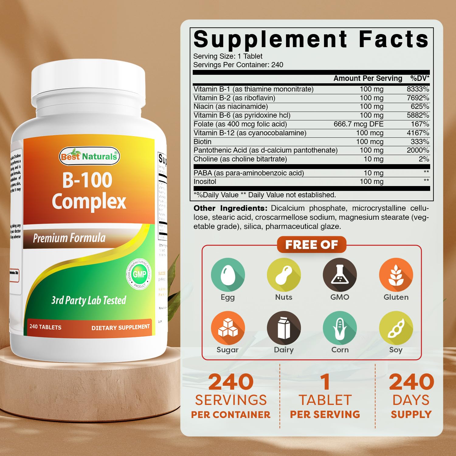 Inositol and PABA ingredients featured on Best Naturals label.