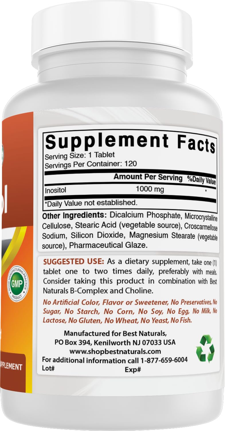 Best Naturals Inositol 1000mg tablets bottle and ease of daily use