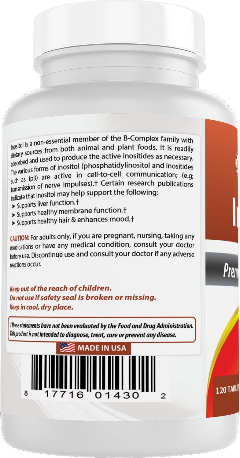 Best Naturals Inositol 1000mg tablets bottle on shelf for steady daily routine