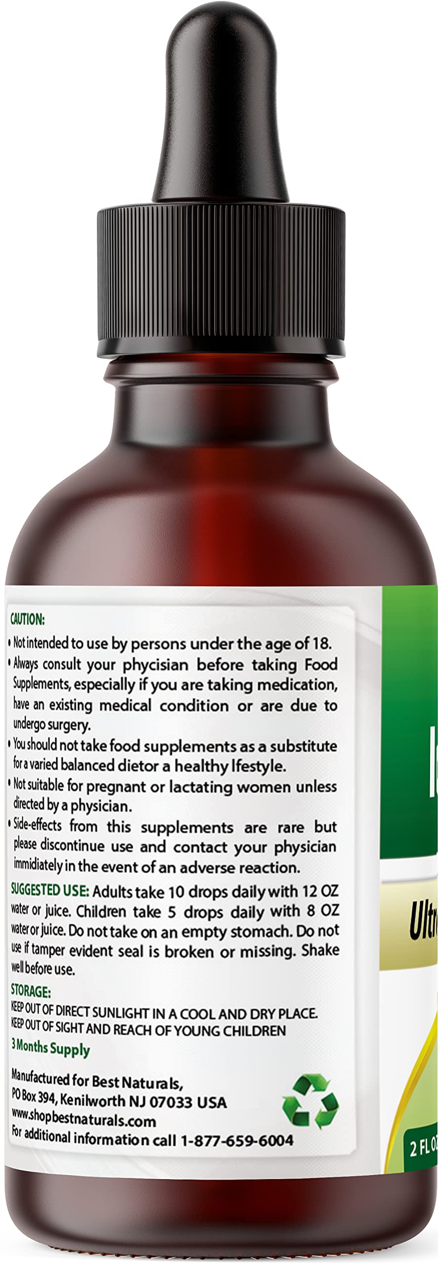 Best Naturals Ionic Liquid Zinc label details gluten-free and non-GMO attributes.