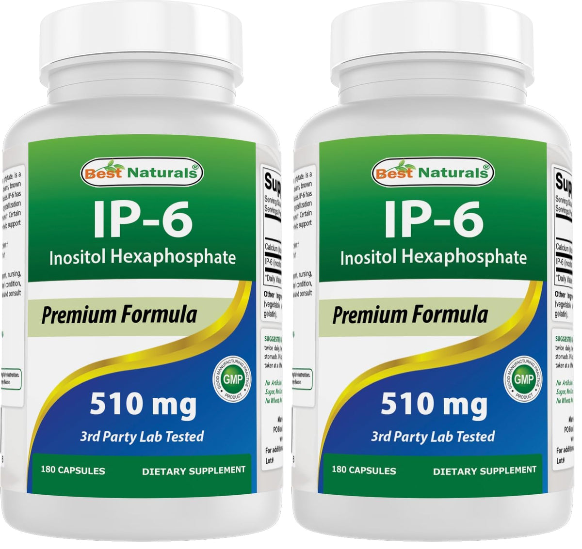 Best Naturals IP-6 510 mg bottle front view for daily wellness routines.