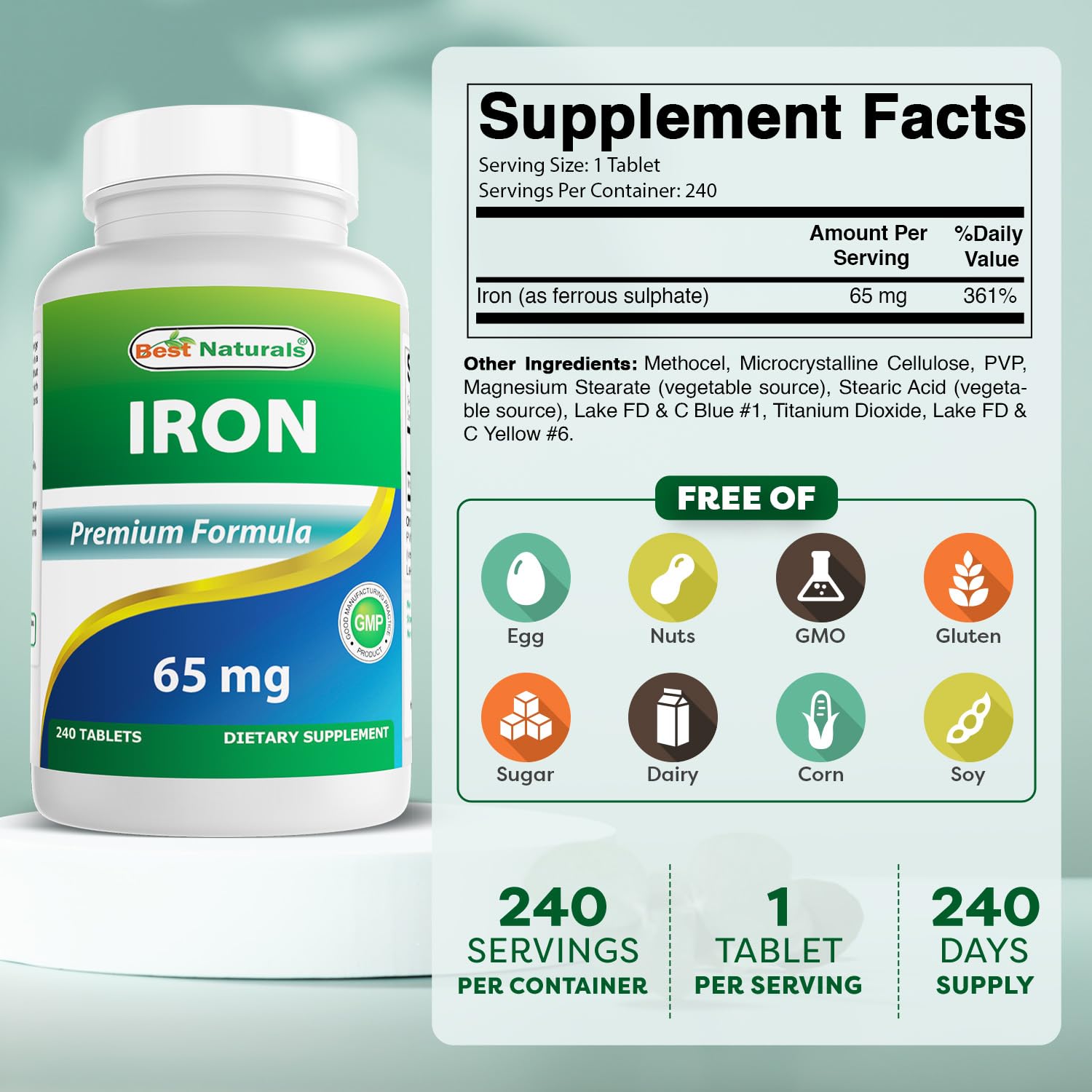 Best Naturals Iron Supplement bottle front showing trusted formula.