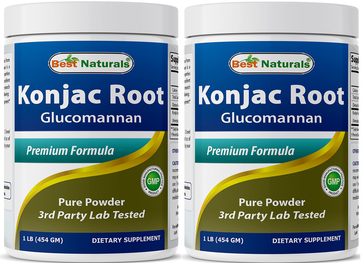 Best Naturals Konjac Glucomannan bottle shown with label highlighting purity and reliability.