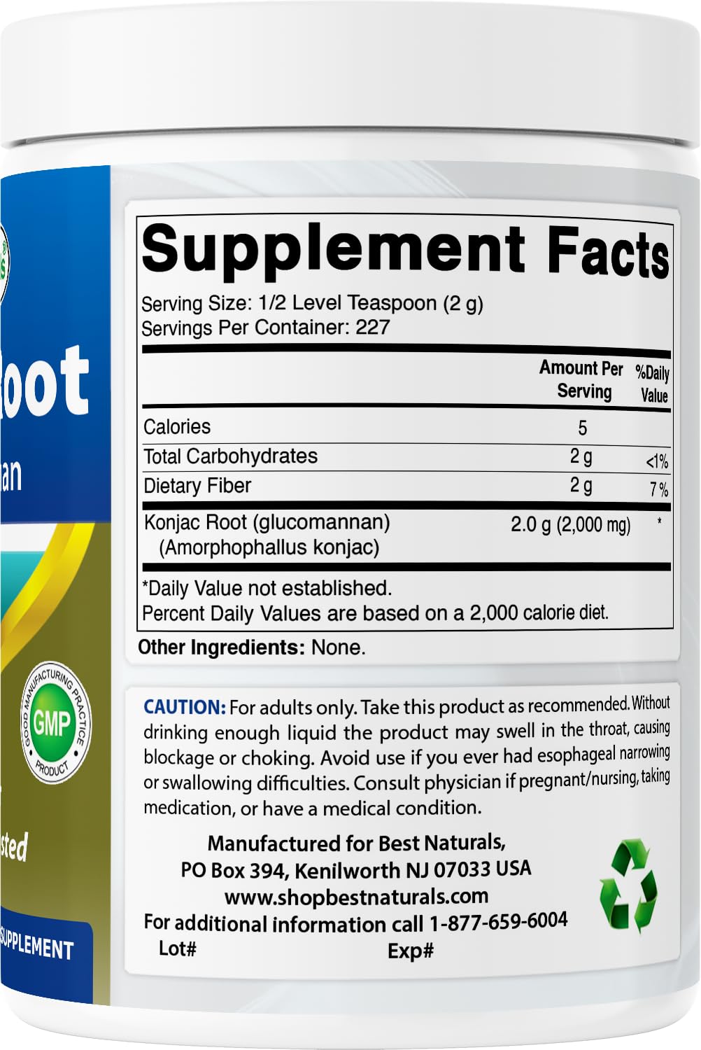 Best Naturals Konjac Glucomannan lab test seal indicating third‑party purity.