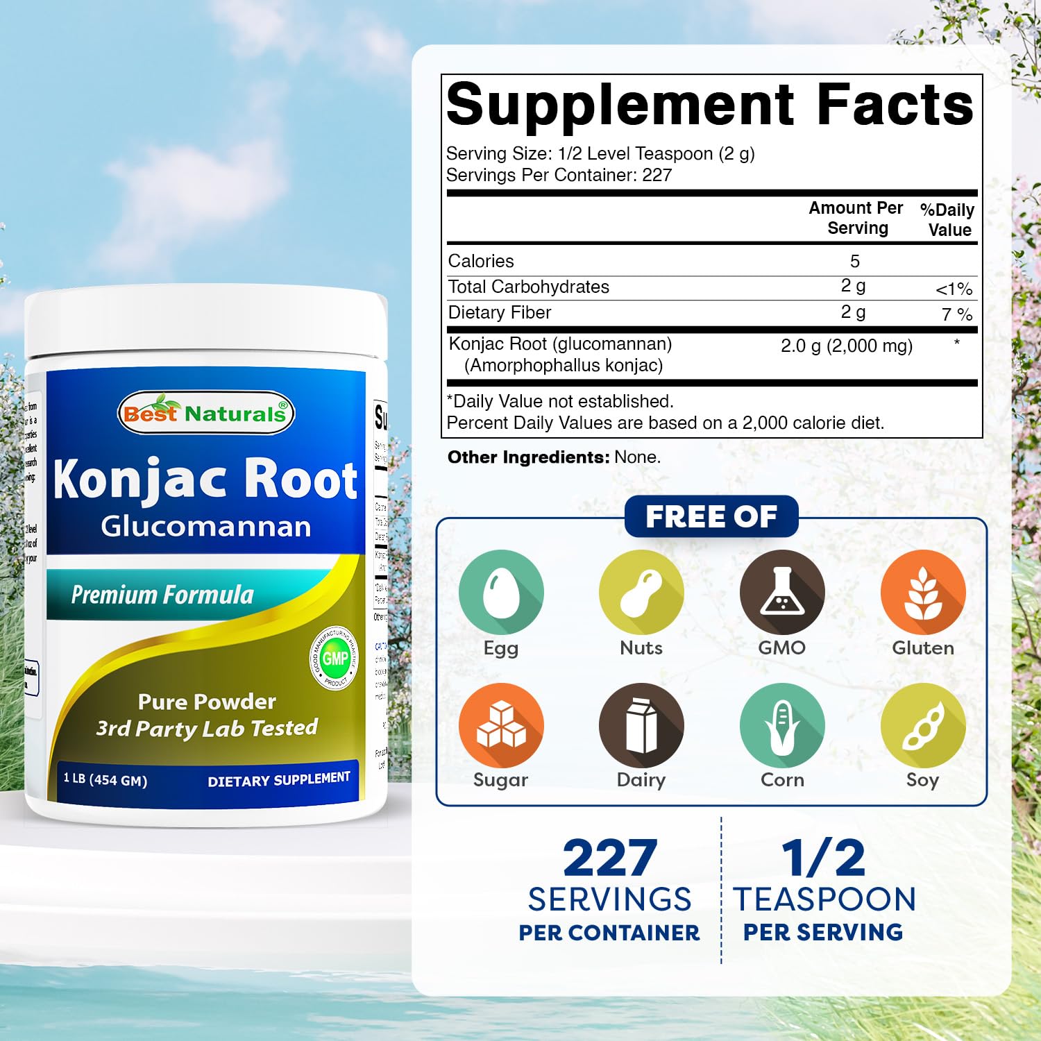 Best Naturals Konjac Glucomannan powder scoop displaying texture for daily use.