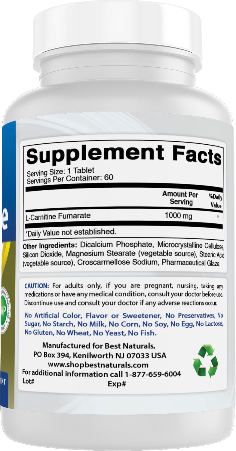 Best Naturals L-Carnitine 1000mg bottle with glass of water setup