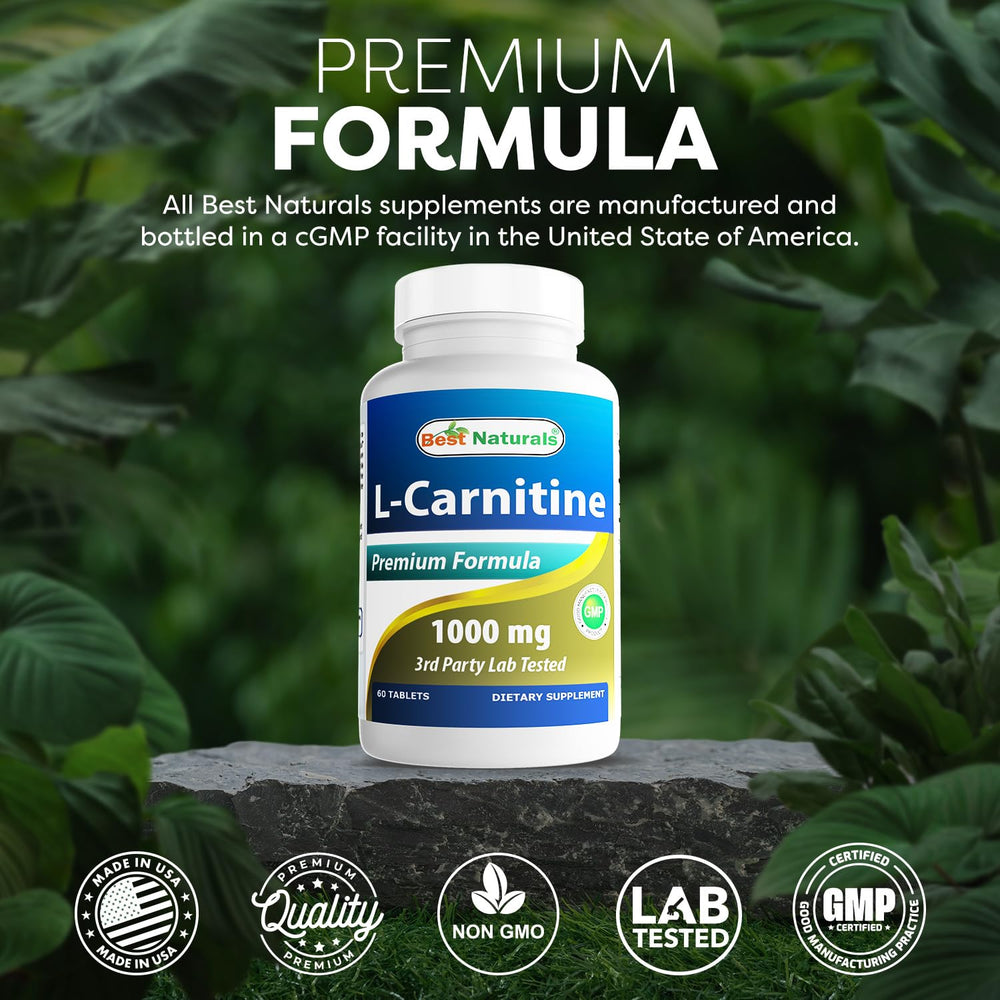 Best Naturals L-Carnitine bottle on table for daily routine.