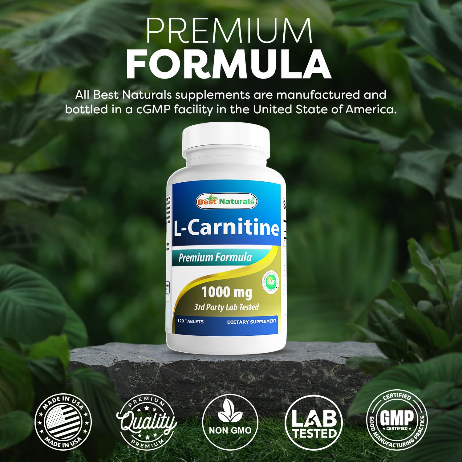 Best Naturals L-Carnitine Fumarate 1000mg packaging on retail display.