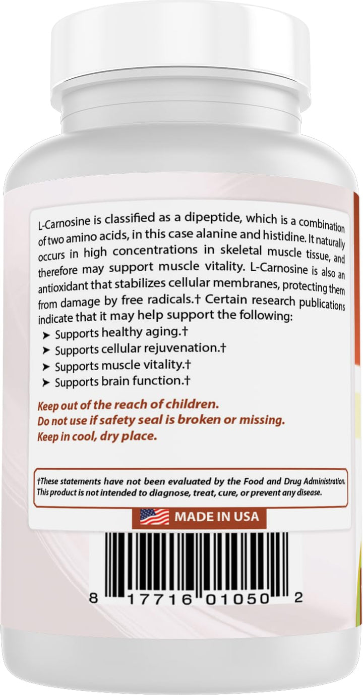 Best Naturals L-Carnosine 500 mg bottle on table for routine.