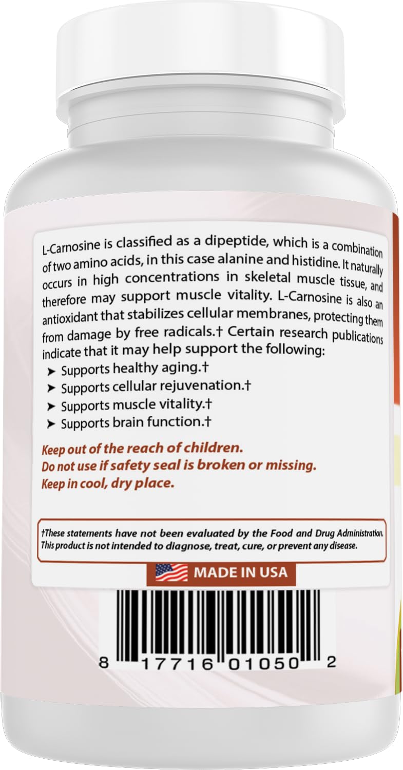 Third party purity seal on Best Naturals L-Carnosine bottle