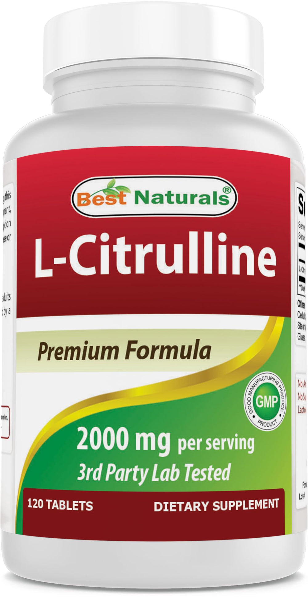 Best Naturals L-Citrulline bottle front emphasizes purity for workouts.