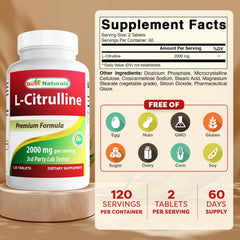 Best Naturals L-Citrulline bottle label notes Non-GMO gluten-free formulation for athletes.