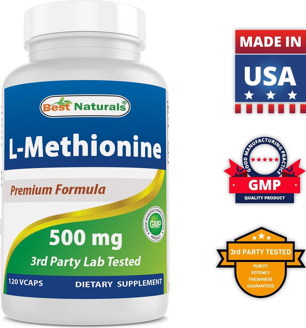 Bottle on kitchen counter ready for daily use with Best Naturals L-Methionine.