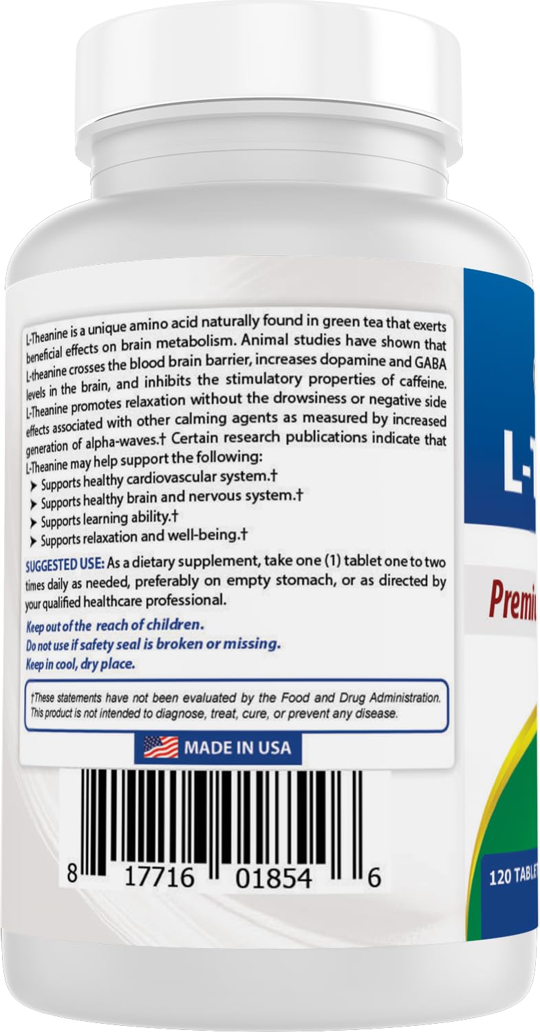 Best Naturals L-Theanine bottle pour demonstrates convenient serving.