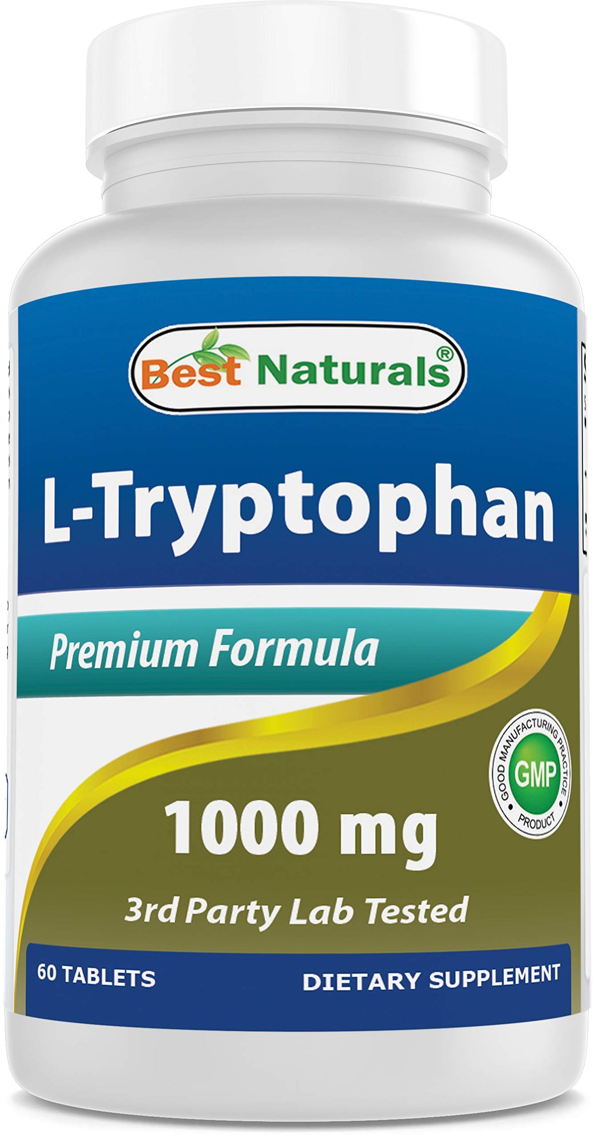 Best Naturals L-Tryptophan 1000 mg tablets bottle for daily supplement routine.