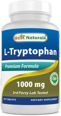 Best Naturals L-Tryptophan 1000 mg tablets bottle for daily supplement routine.