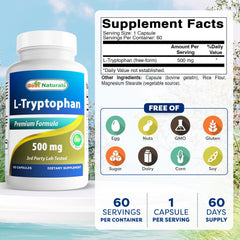 Best Naturals L-Tryptophan capsules closeup highlighting potency for mood balance