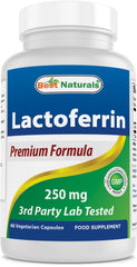 Best Naturals Lactoferrin 250 mg capsule bottle on shelf highlighting purity and immune support