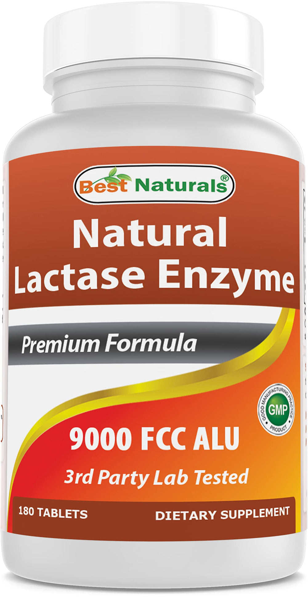 Best Naturals Lactose Intolerance Relief tablets bottle with natural lactase enzyme for digestion support.