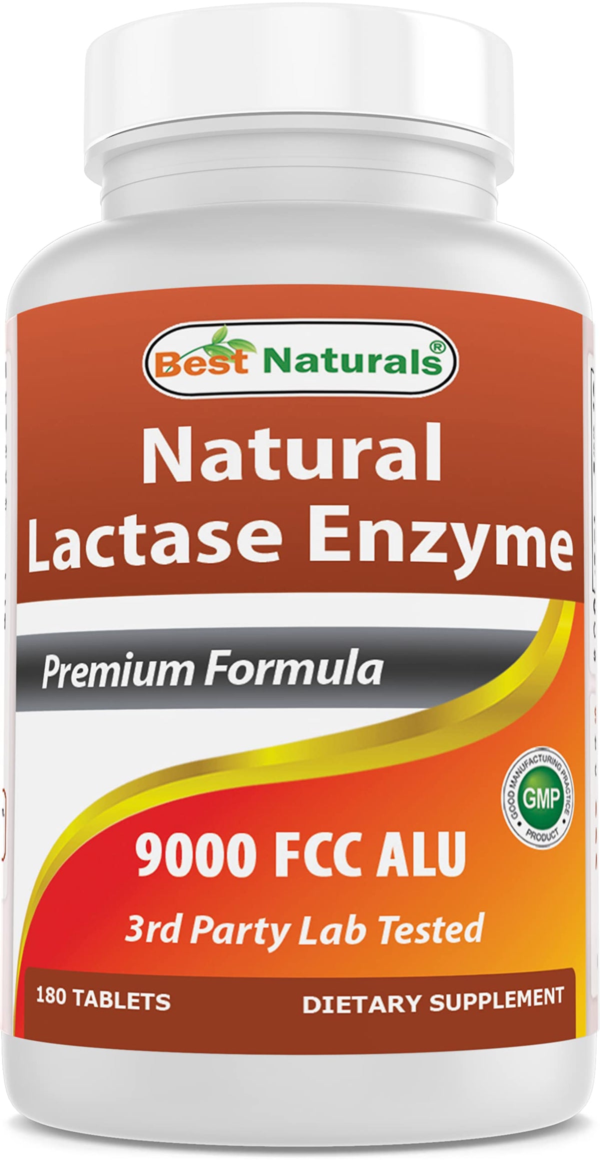 Best Naturals Lactose Intolerance Relief tablets bottle with natural lactase enzyme for digestion support.