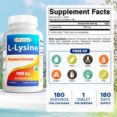 Best Naturals L-Lysine 1000mg bottle front showing packaging