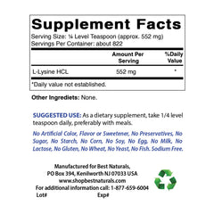 Best Naturals Lysine Powder scoop measures a precise 1/4 teaspoon