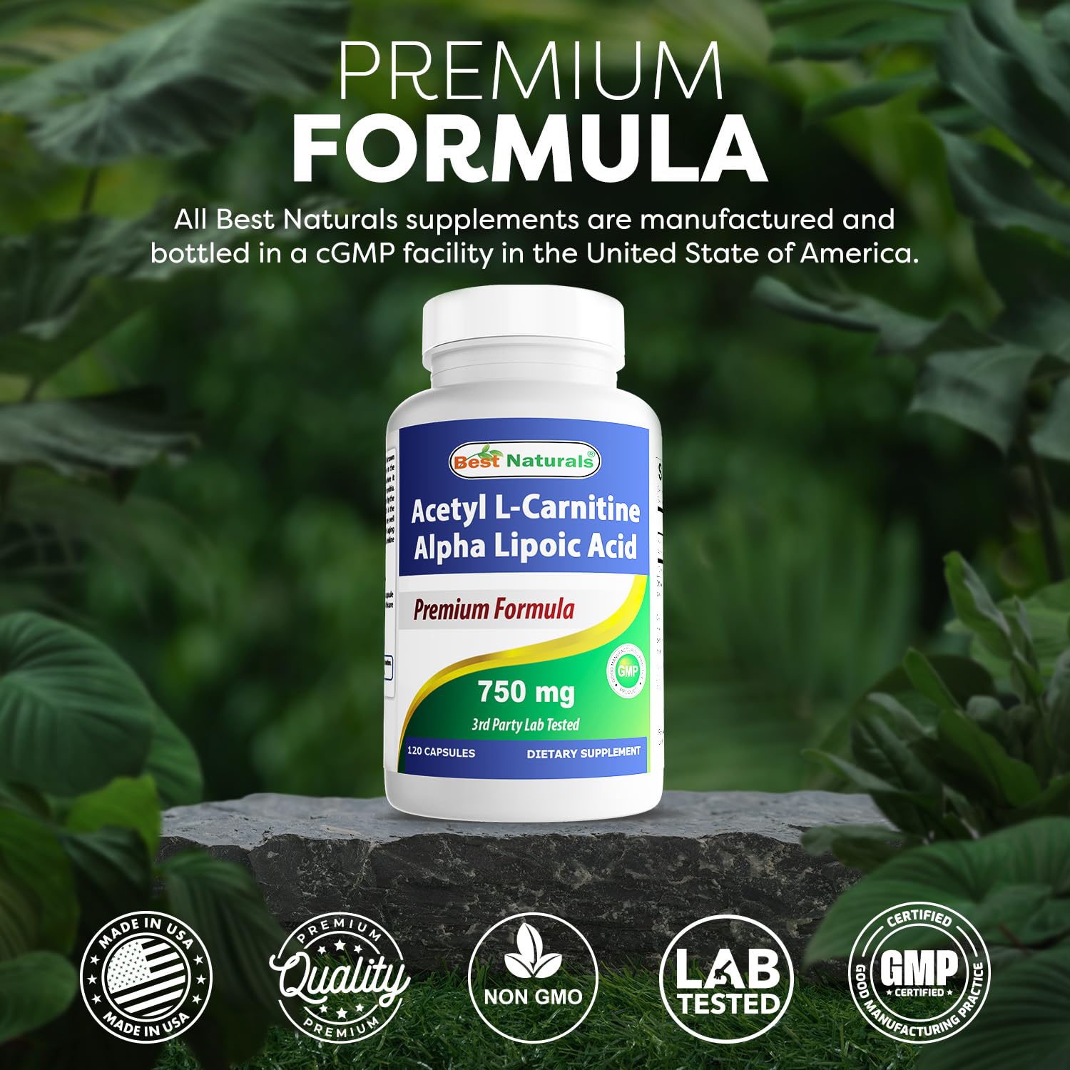 Best Naturals made in USA packaging with GMP and FDA registered facility.