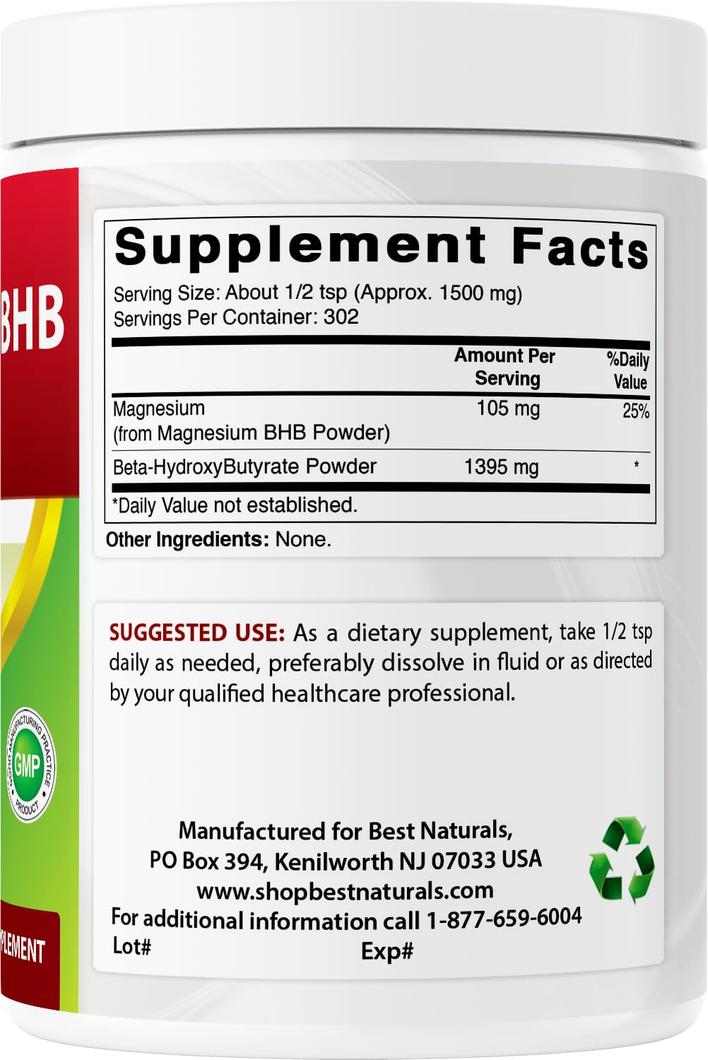 Best Naturals Magnesium BHB Powder bulk container ideal for long-term use