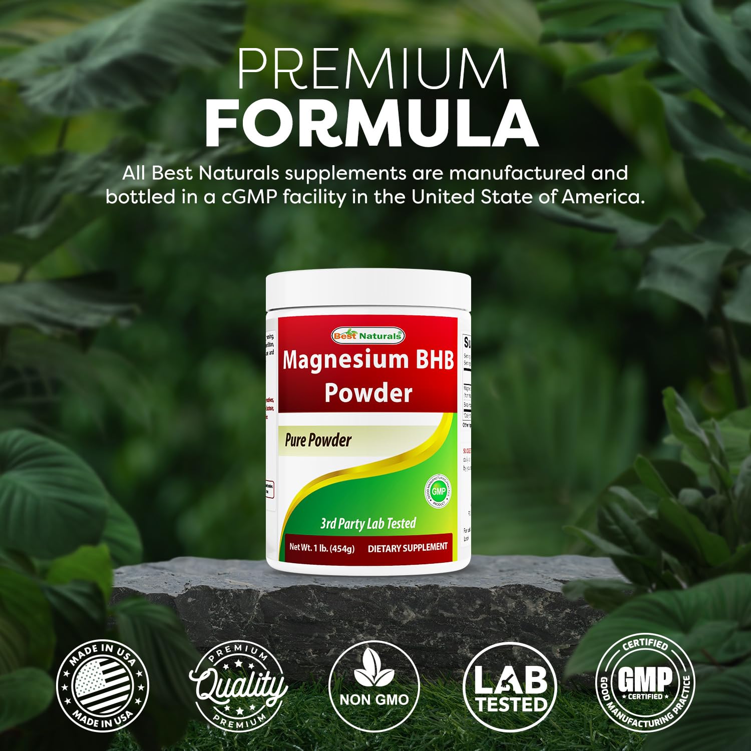 Best Naturals Magnesium BHB Powder jar highlighting unflavored gluten-free formula
