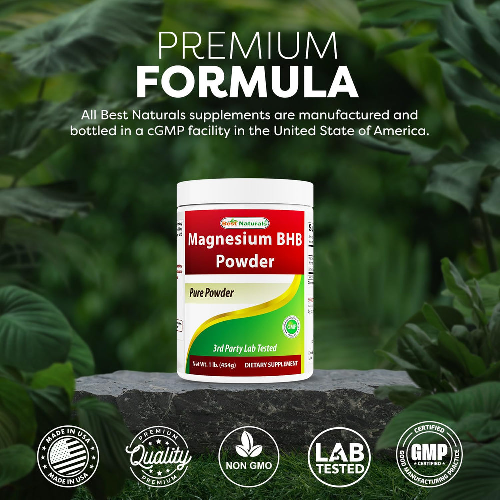 Best Naturals Magnesium BHB Powder jar highlighting unflavored gluten-free formula