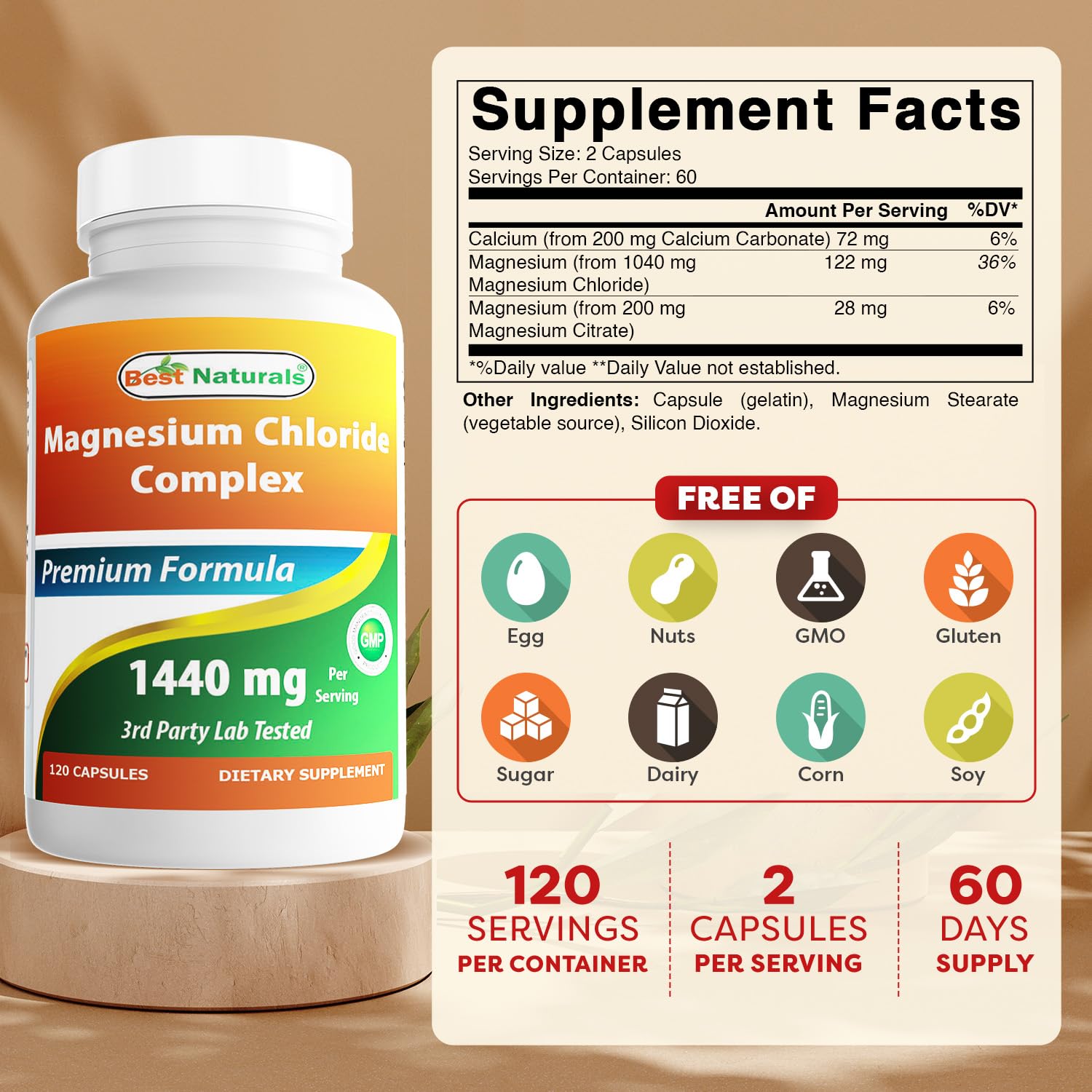Best Naturals Magnesium Chloride Capsules close-up highlighting capsule form for easy ingestion