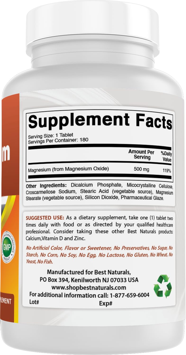 Best Naturals Magnesium Oxide USA-made GMP badge on packaging