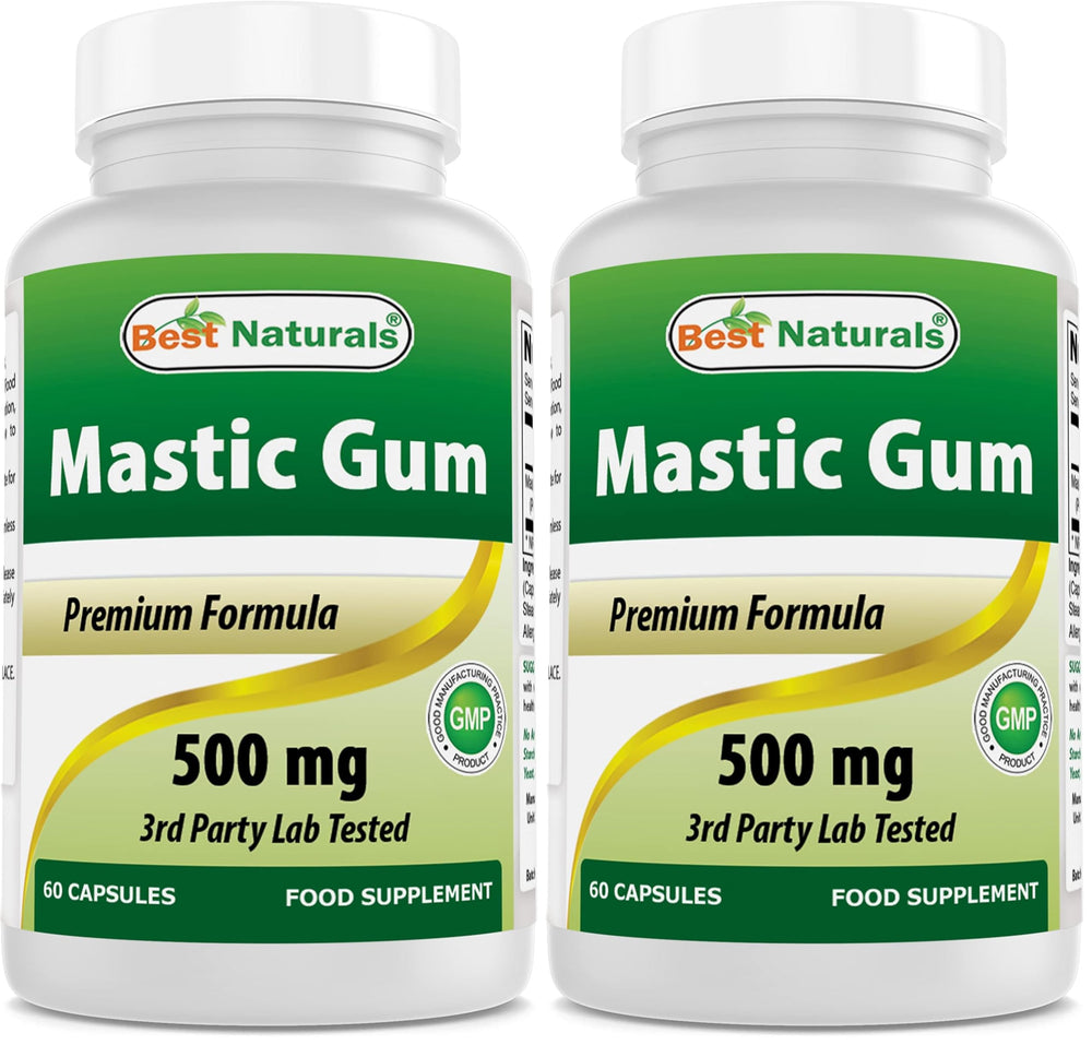 Best Naturals Mastic Gum bottle front indicating a GI and oral health support option