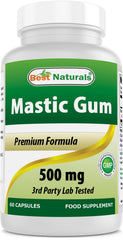 Best Naturals Mastic Gum 500 mg bottle shown for digestive and oral health support