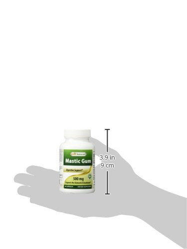 Closeup of Best Naturals Mastic Gum 500 mg capsule showing easy-to-swallow coating