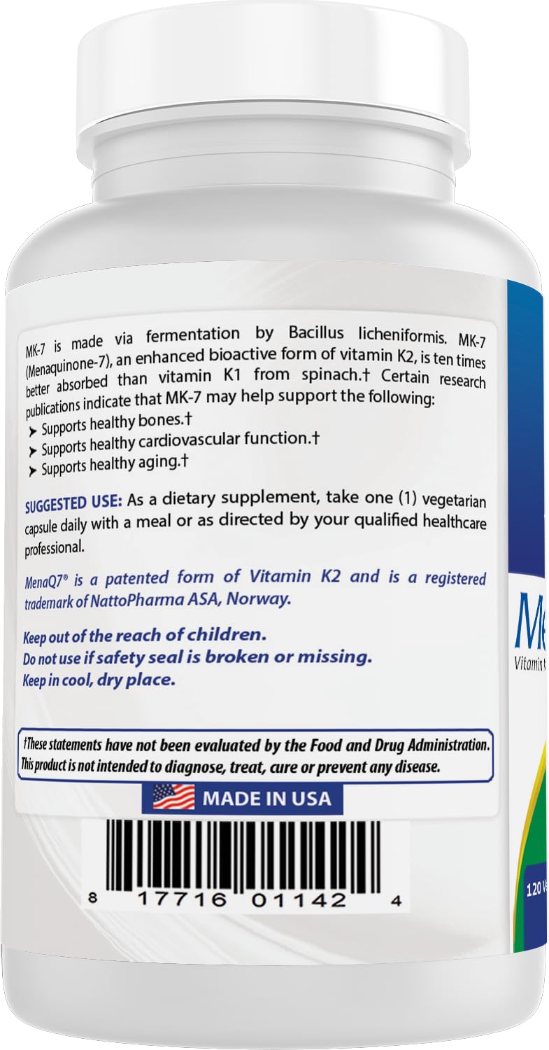 Best Naturals MK-7 non-GMO and gluten-free badge on label.