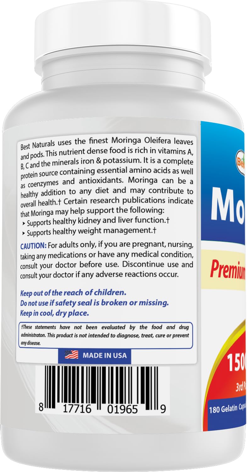 Best Naturals Moringa Extract glass of water pairing with capsules for easy dosing