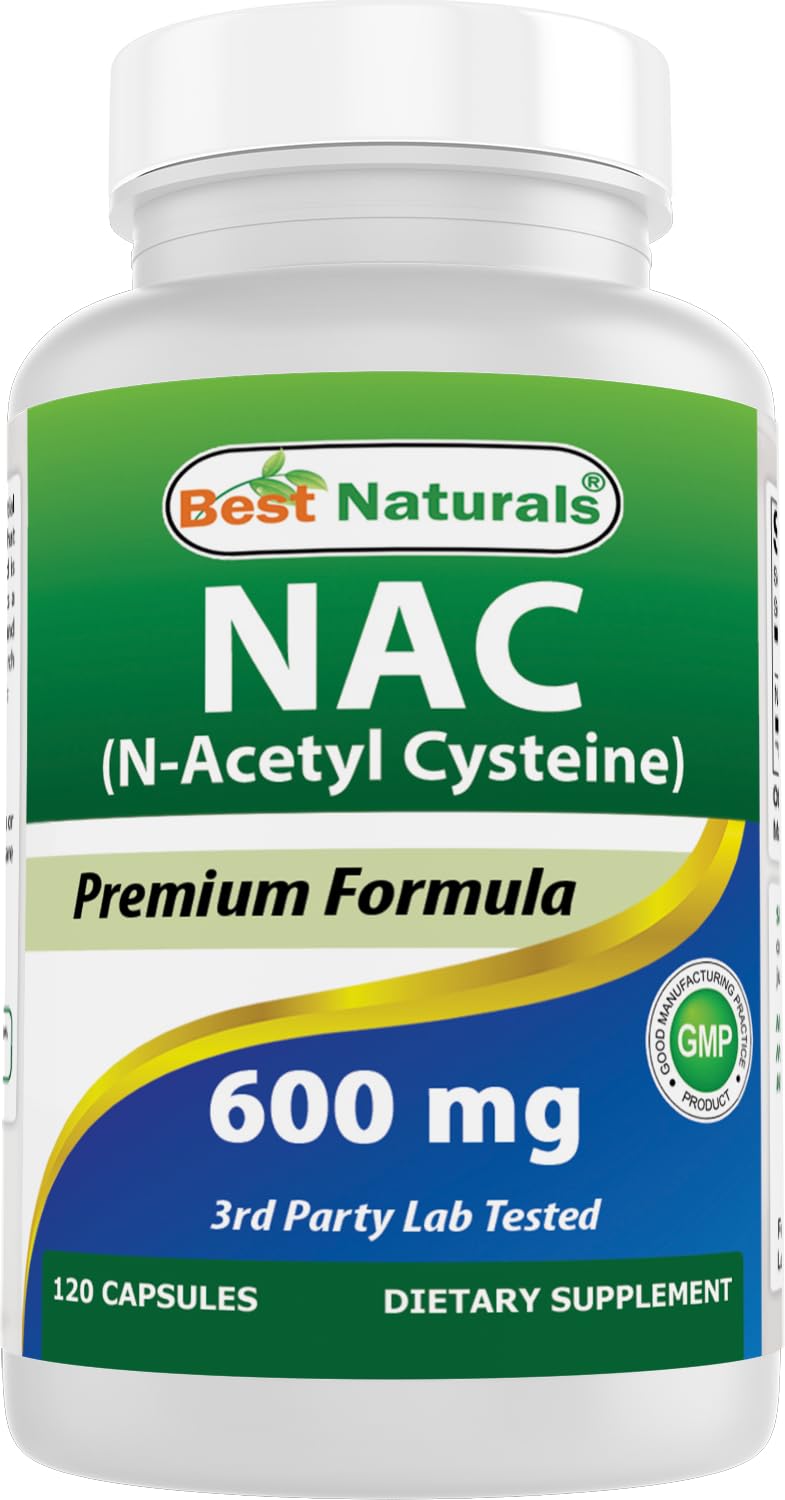 Best Naturals NAC 600 mg bottle front shows clear packaging for easy daily use.