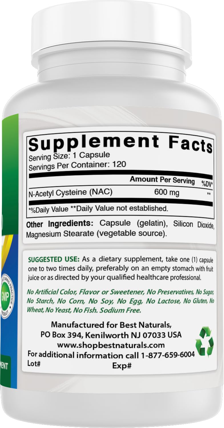 Best Naturals NAC 600 mg verified purity seal confirms third-party testing.