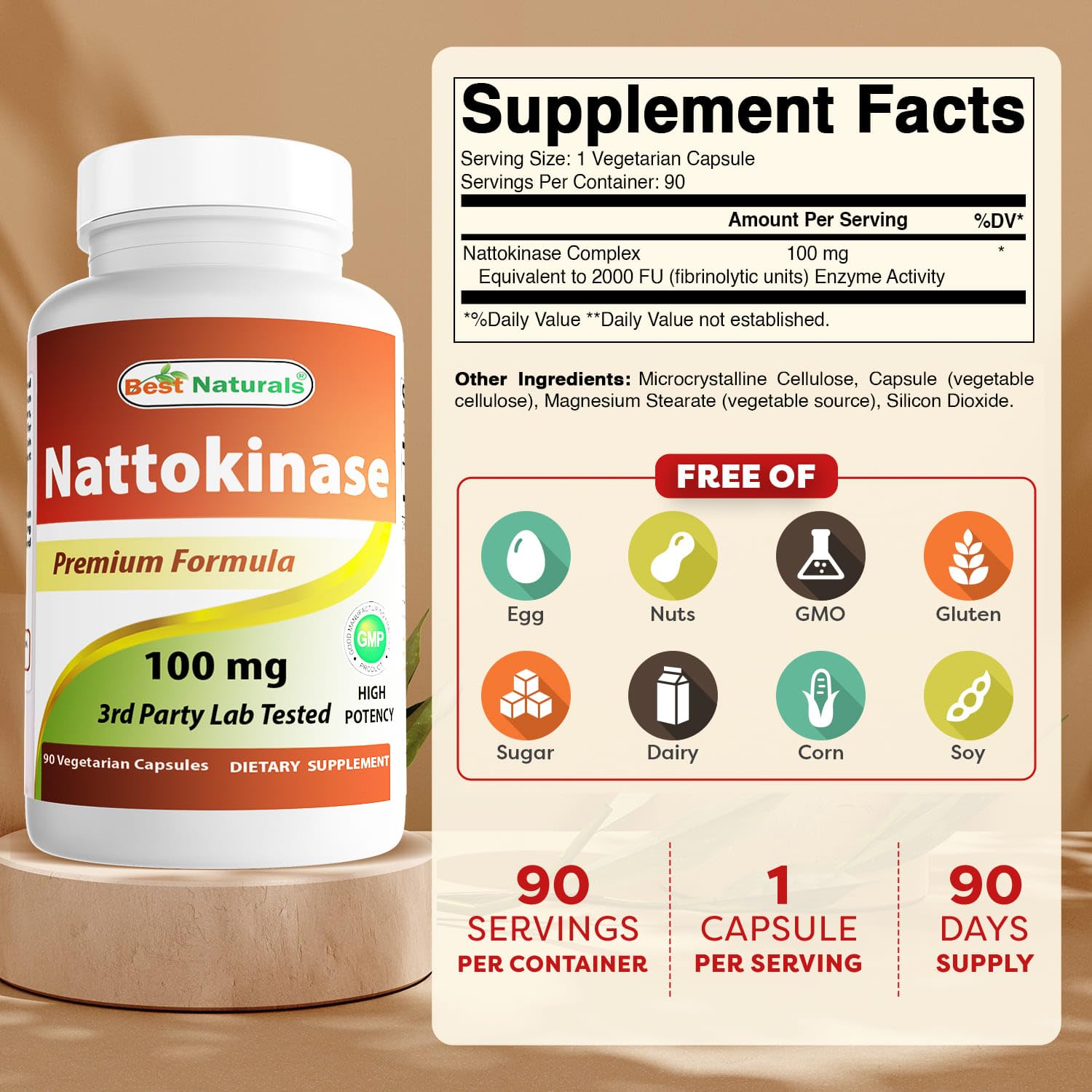 Best Naturals nattokinase capsules—vegetarian formula for easy daily use.