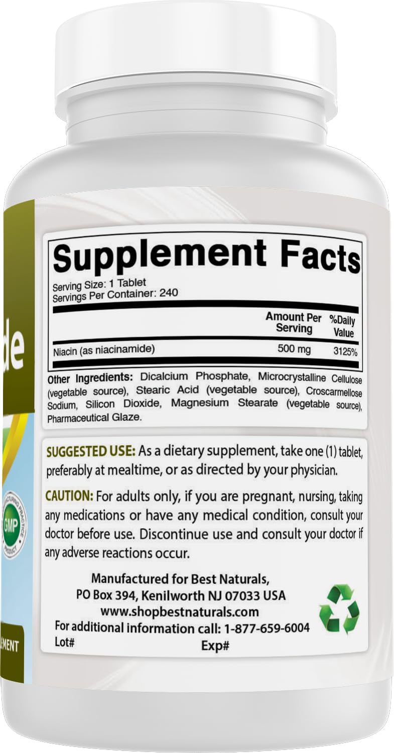 Best Naturals Niacinamide sodium-free formulation highlighted on label.