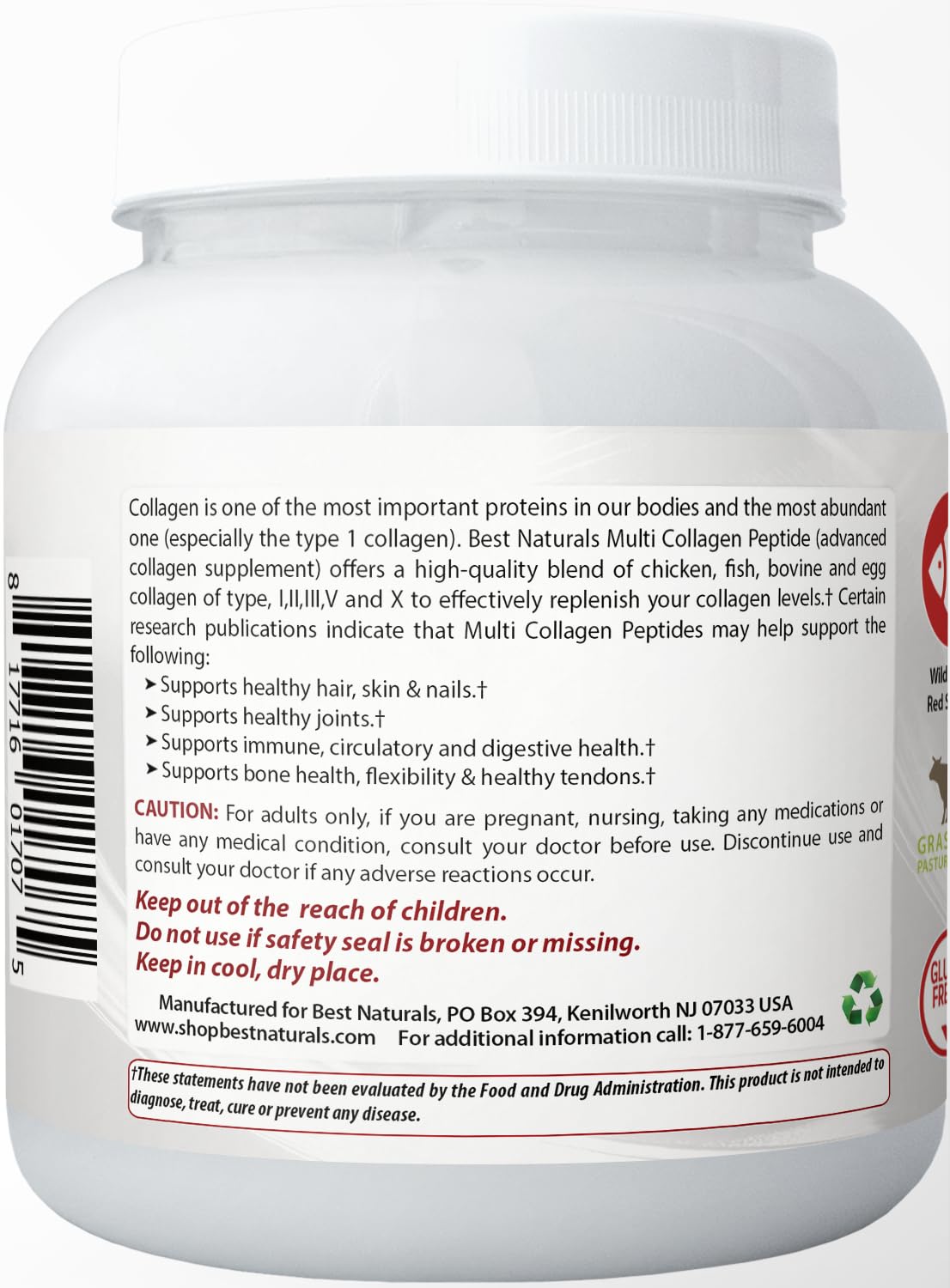 Best Naturals pasture-raised collagen bottle emphasizing quality