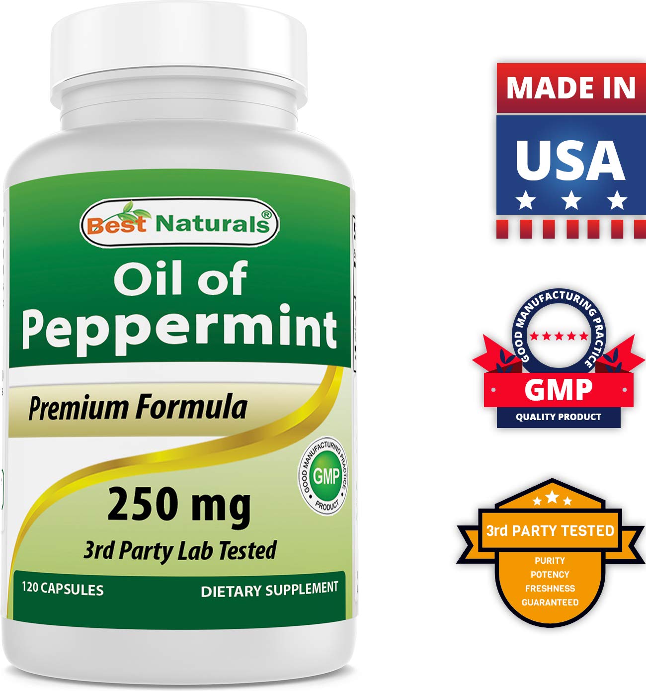 Best Naturals Peppermint Oil capsules pack; convenient monthly supply.