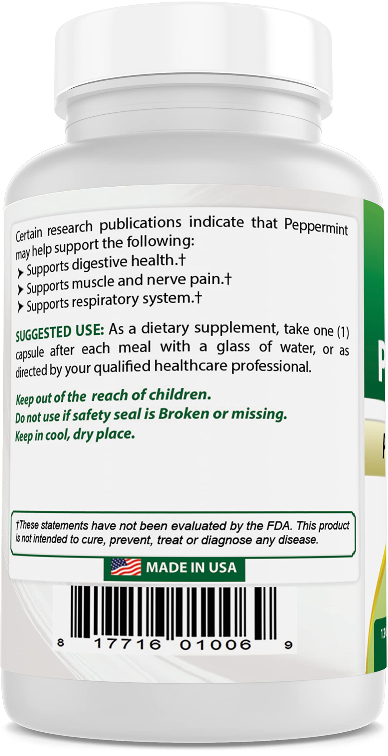 Best Naturals Peppermint Oil glass bottle; preserves aroma and freshness.