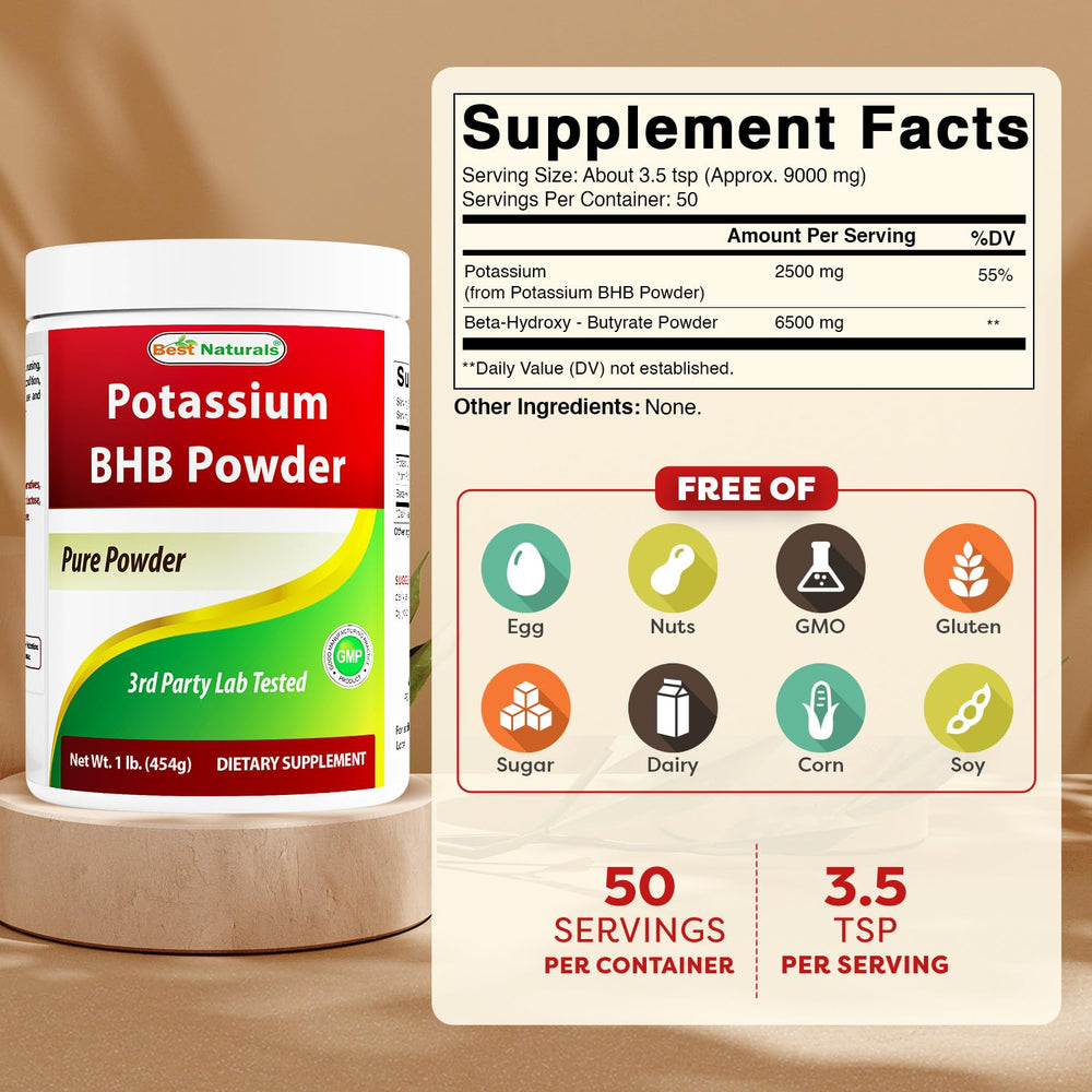 Best Naturals Potassium BHB poudre sans saveur, facile à mélanger